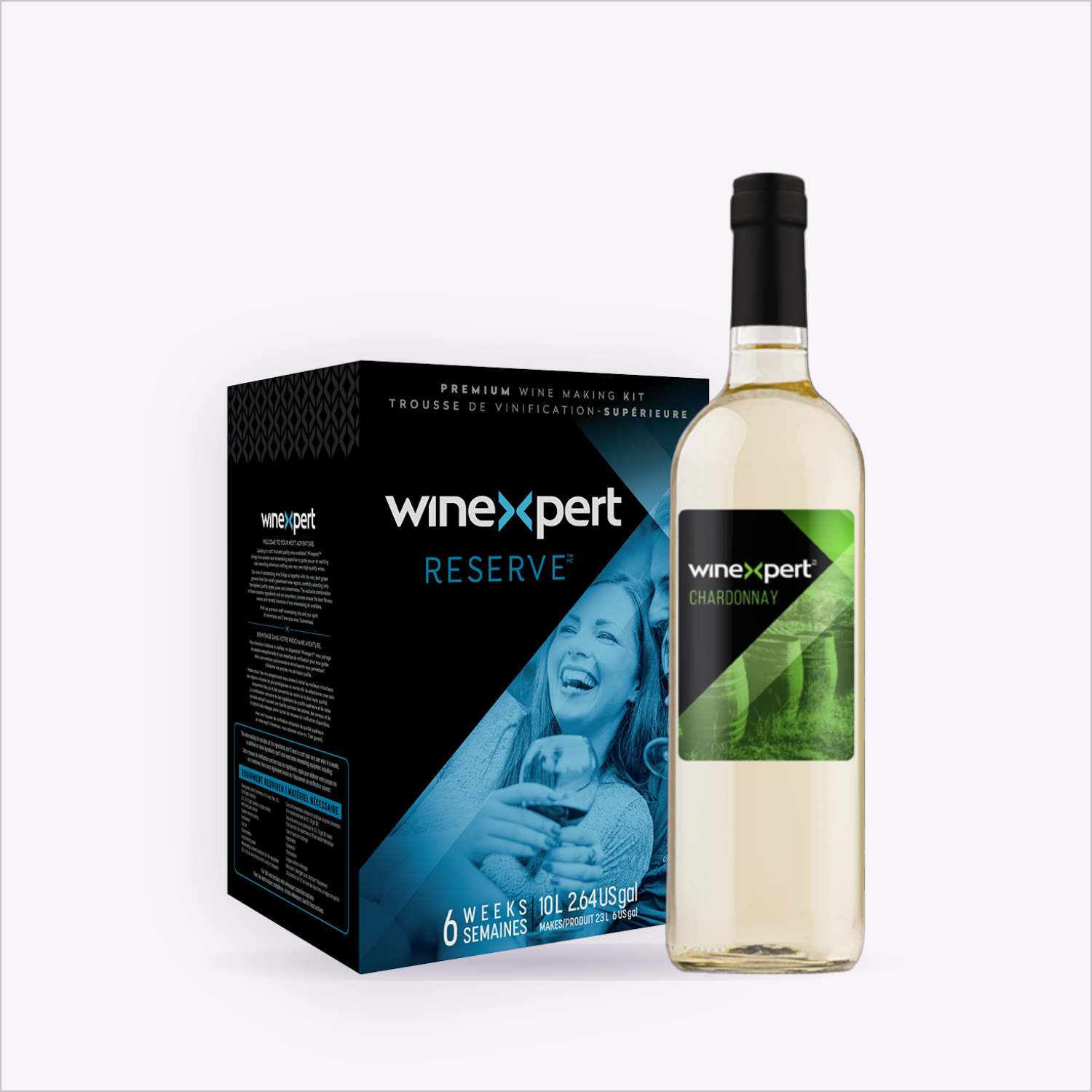 Winexpert Reserve Chardonnay — wine kit box and finished bottle
