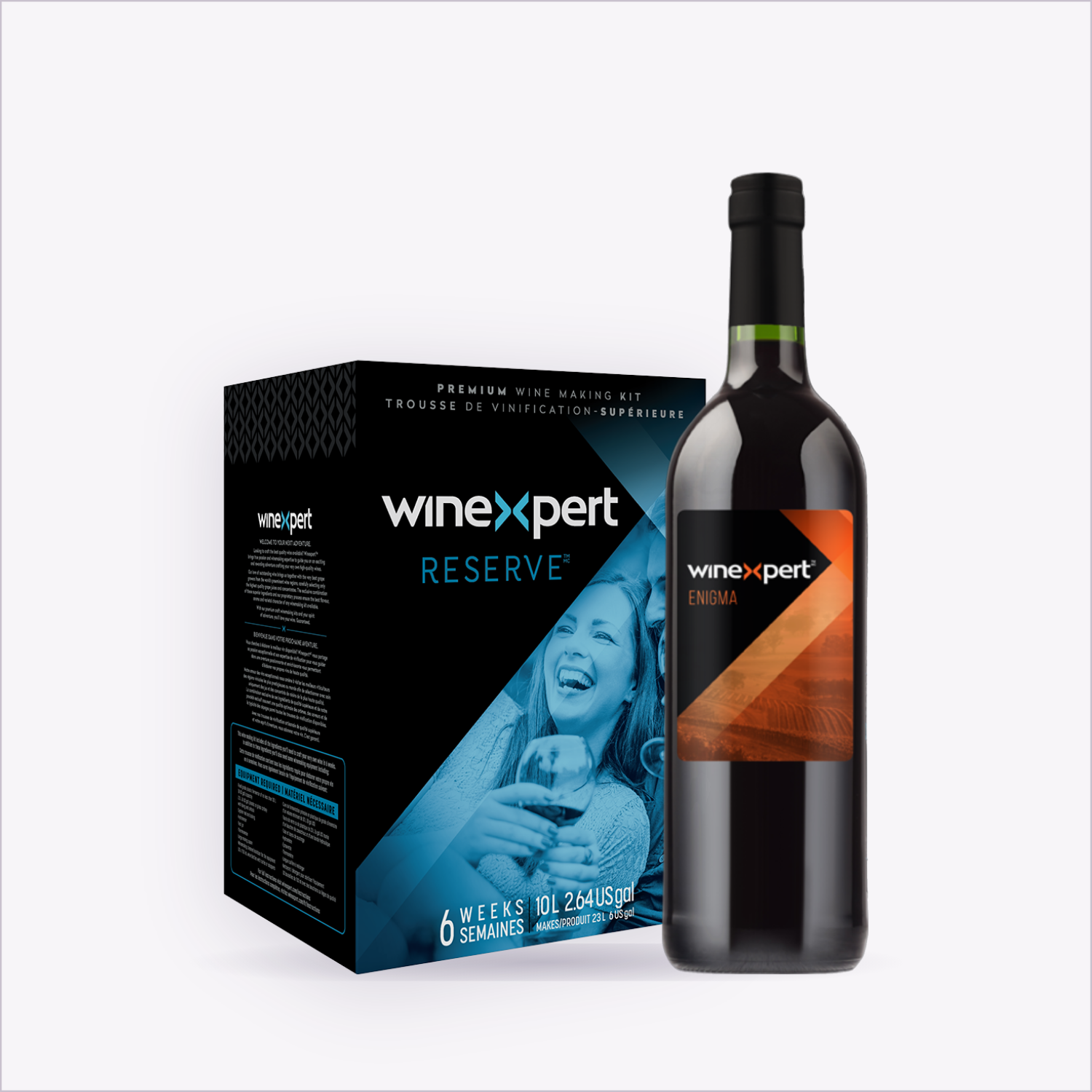 Winexpert Reserve Enigma — wine kit box and finished bottle