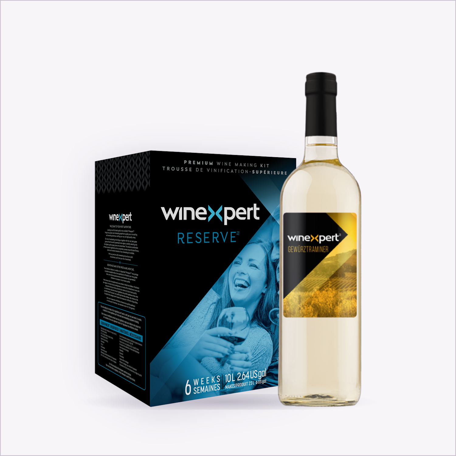 Winexpert Reserve Gewürztraminer — wine kit box and finished bottle