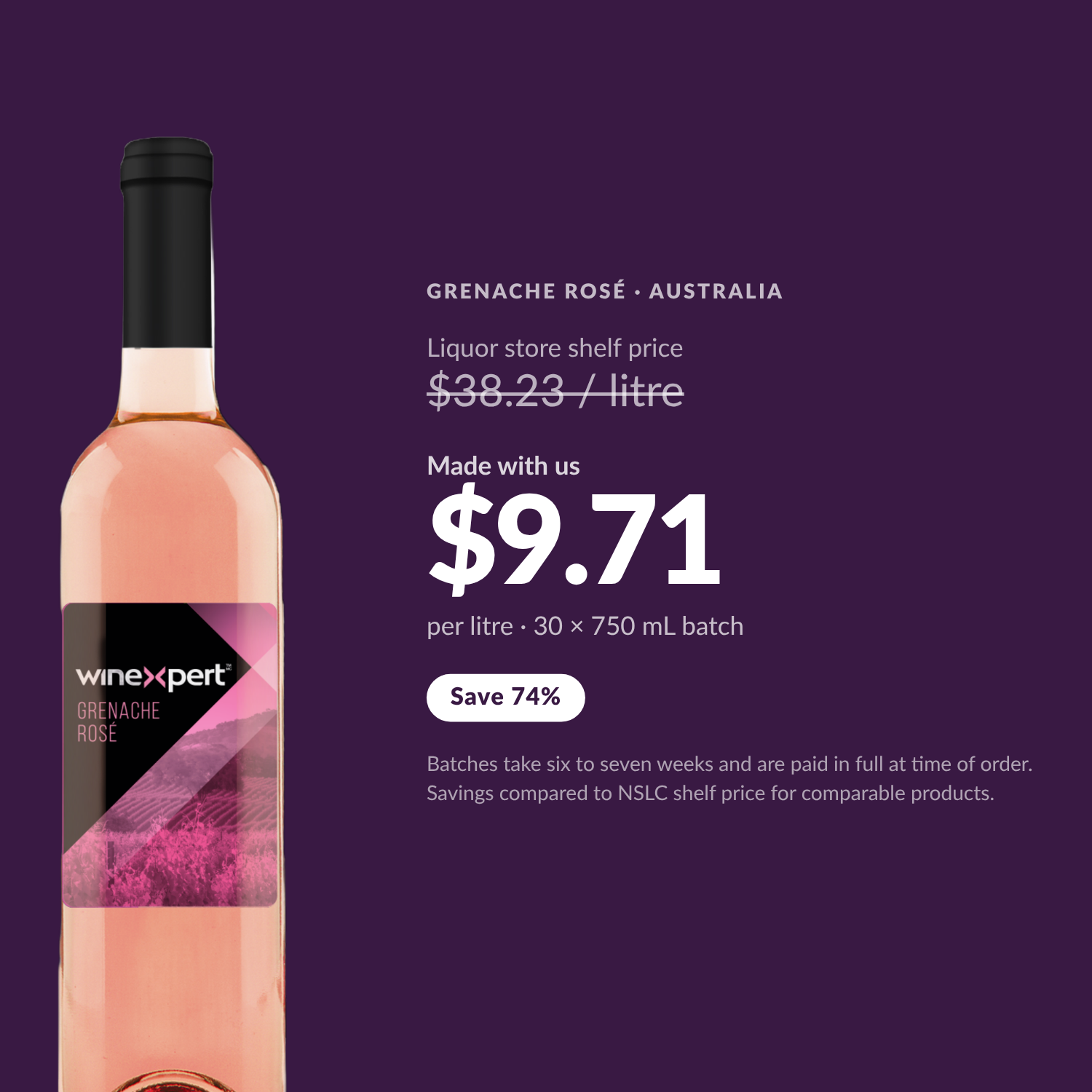 Winexpert Reserve Grenache Rosé — $9.71 per litre made with us, save 74%