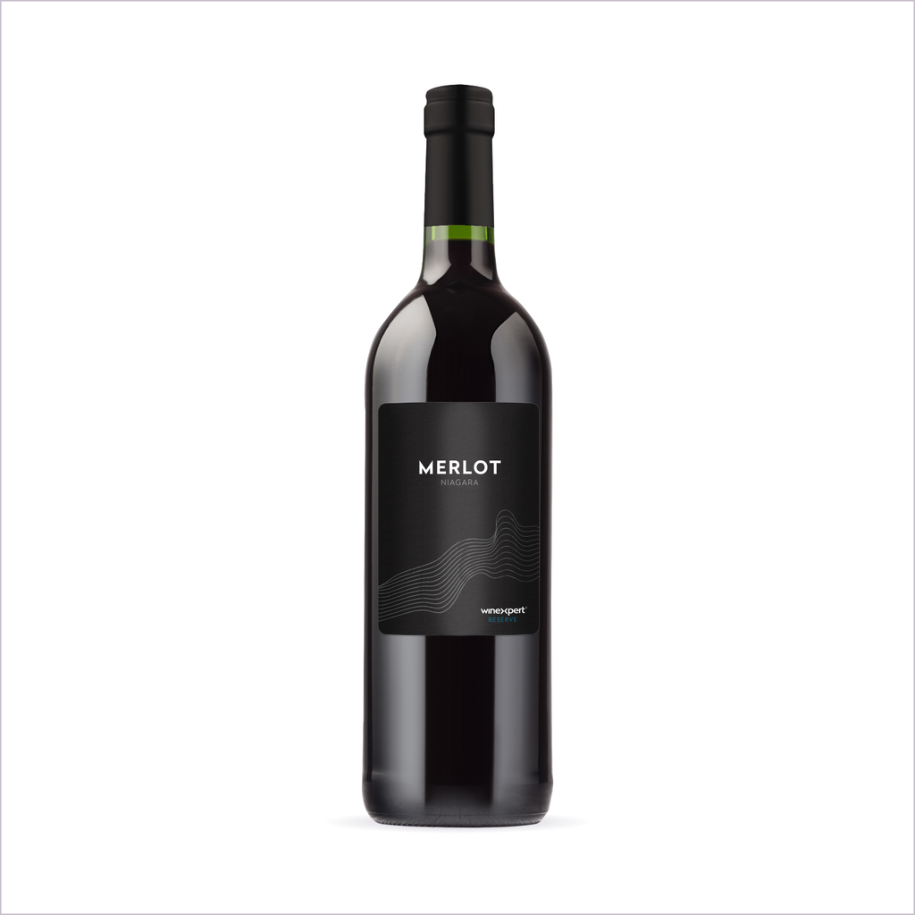 Finished bottle of Winexpert Reserve Merlot Niagara on a white background