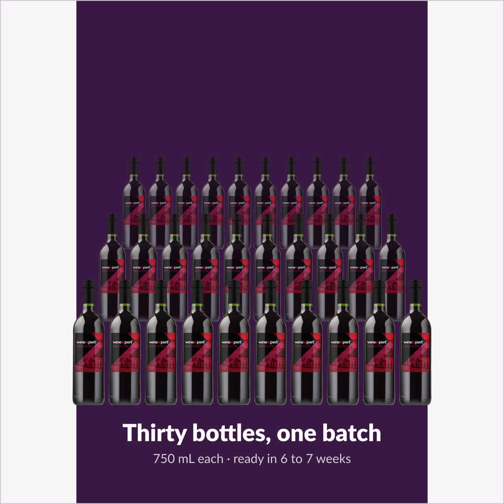 Winexpert Reserve Montepulciano — thirty bottles, one batch