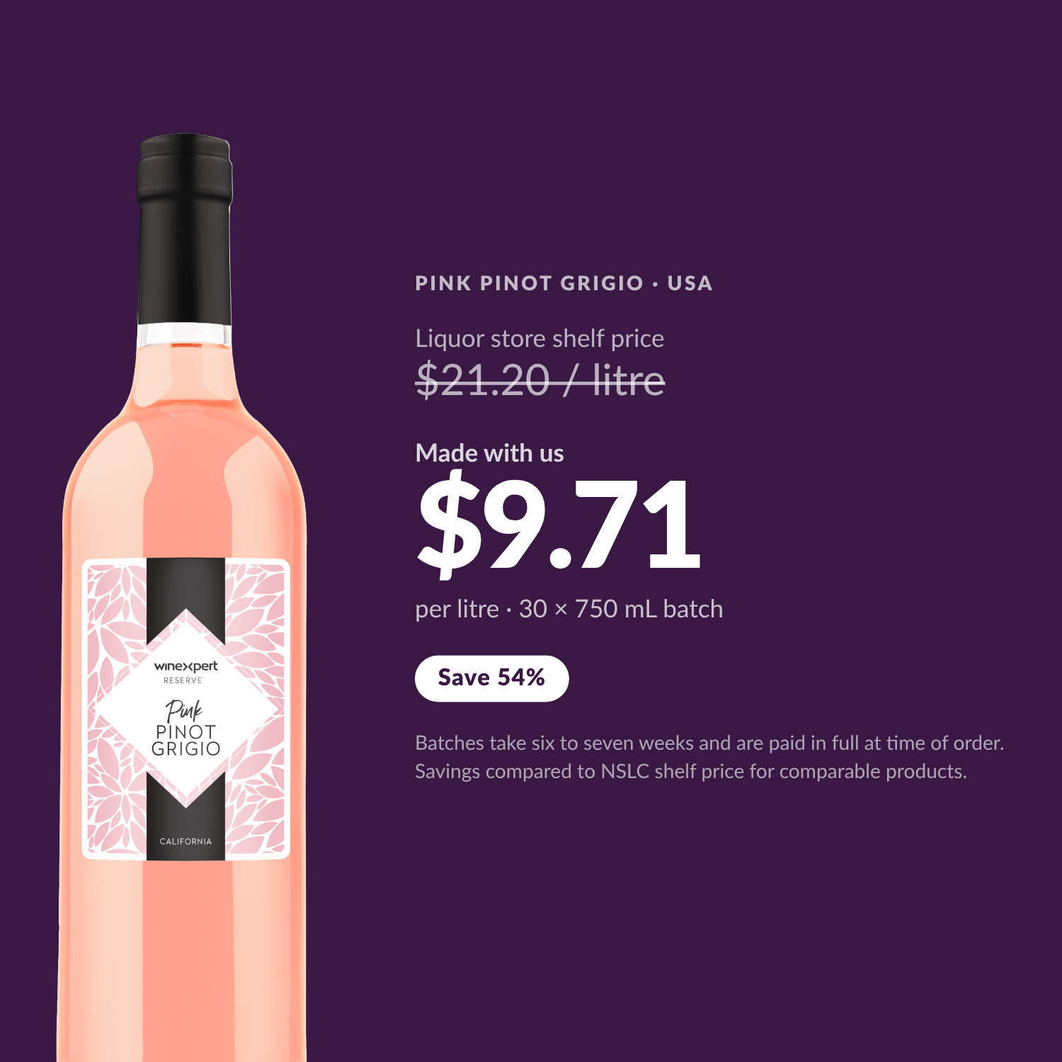 Winexpert Reserve Pink Pinot Grigio — $9.71 per litre made with us, save 54%